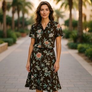 Covington Floral Two-Piece Skirt & Blouse Set in Brown Floral size 10